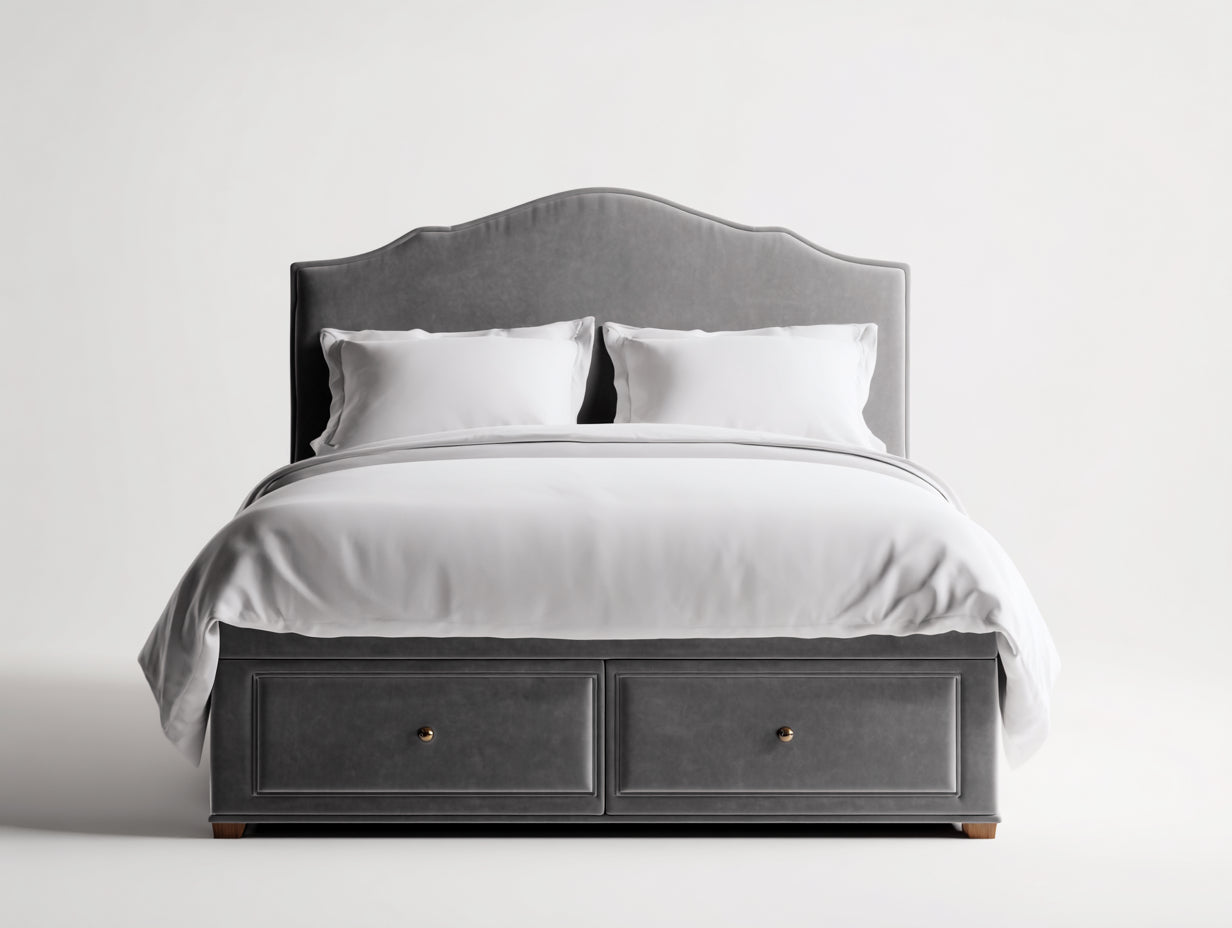 Letto matrimoniale - Velluto - 218x171x122 cm - Grigio - Classico contemporaneo