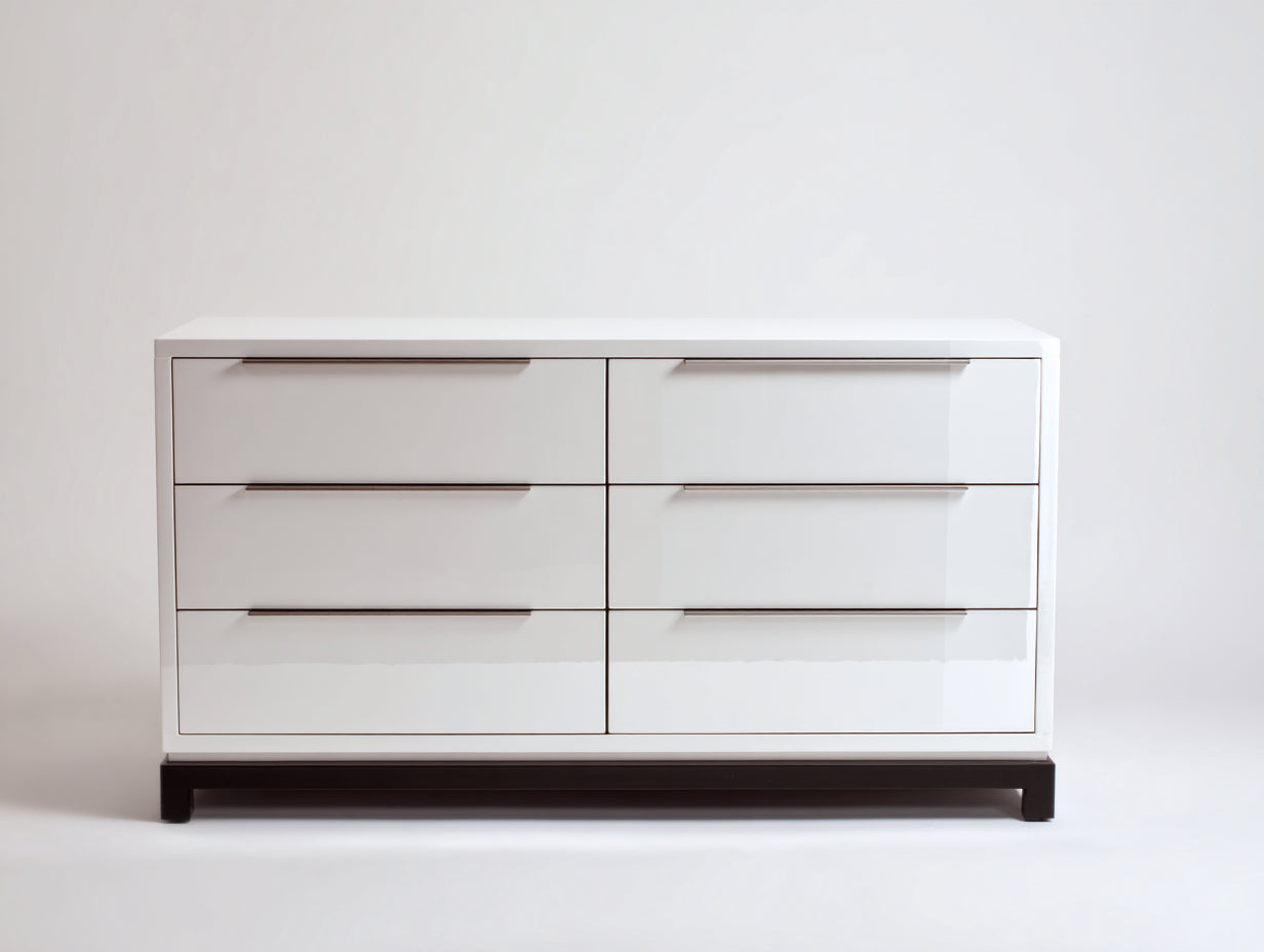 Cassettiera - Legno - 150 x 45 x 85 cm - Bianco lucido-Antracite - Contemporaneo