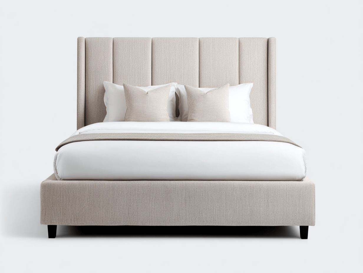 Letto matrimoniale - Tessuto - 216x182x145 cm - Beige - Contemporaneo elegante
