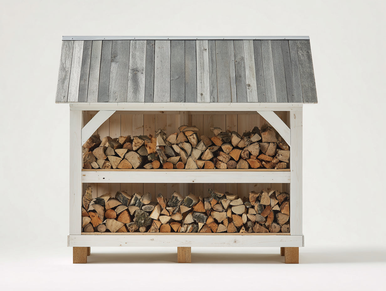 Portalegna - Legno - 185 x 75 x 175 cm - Bianco-Grigio-Legno naturale - Moderno rustico