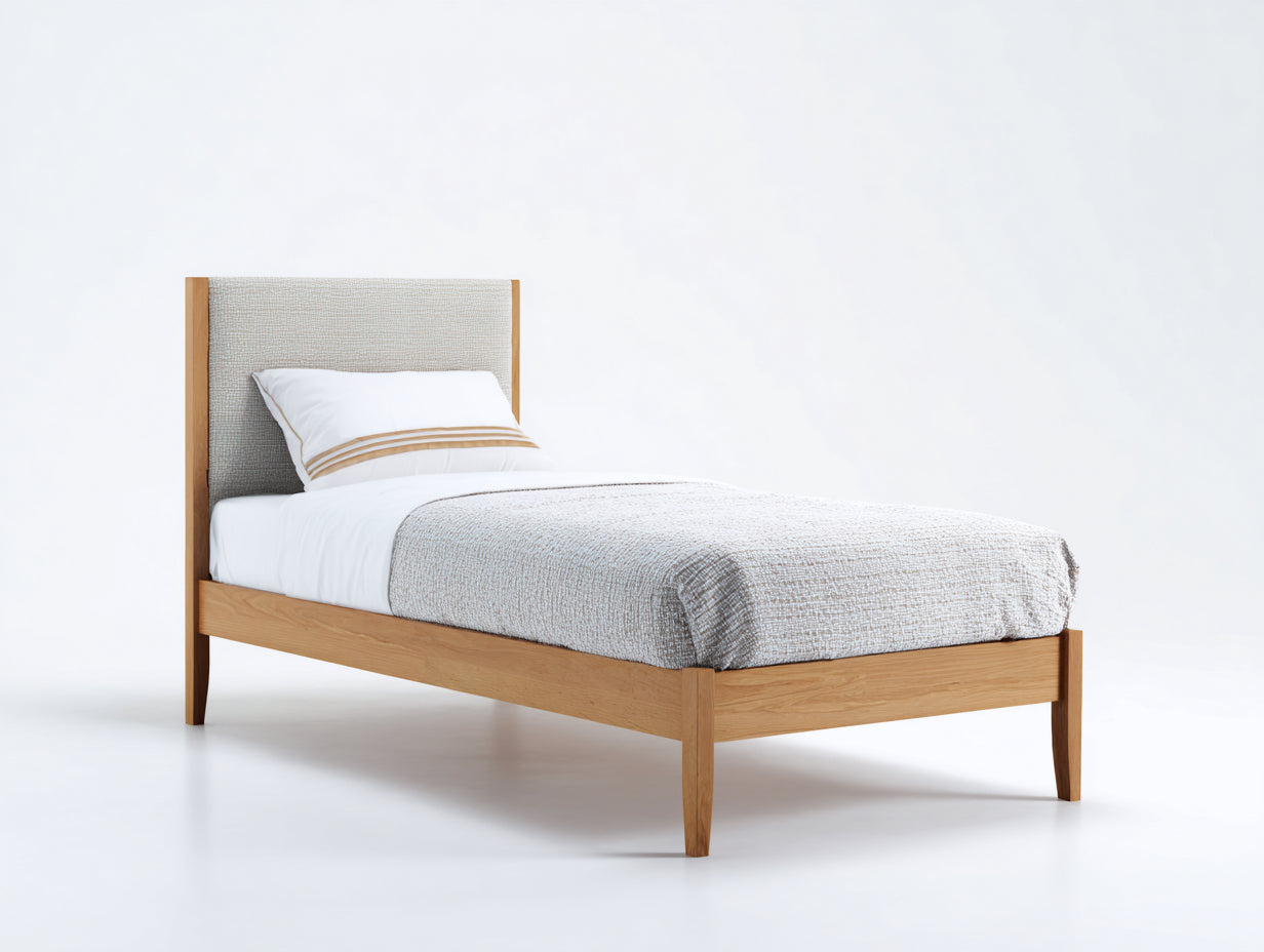 Letto singolo-Tessuto-Legno-209x101x108 cm-Beige chiaro-Rovere miele-Stile nordico