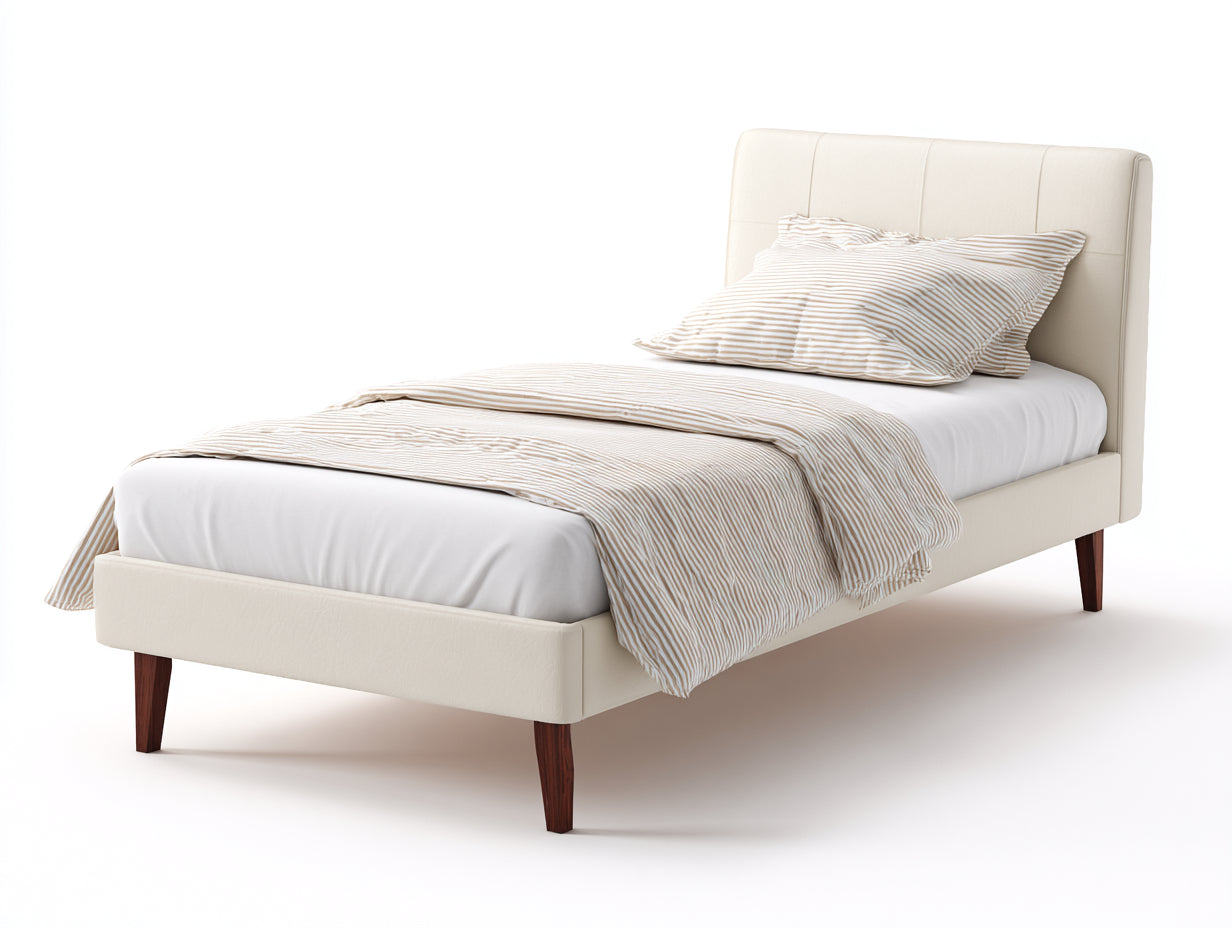 Letto singolo-Tessuto-Legno-210x104x106 cm-Avorio-Marrone scuro-Stile moderno