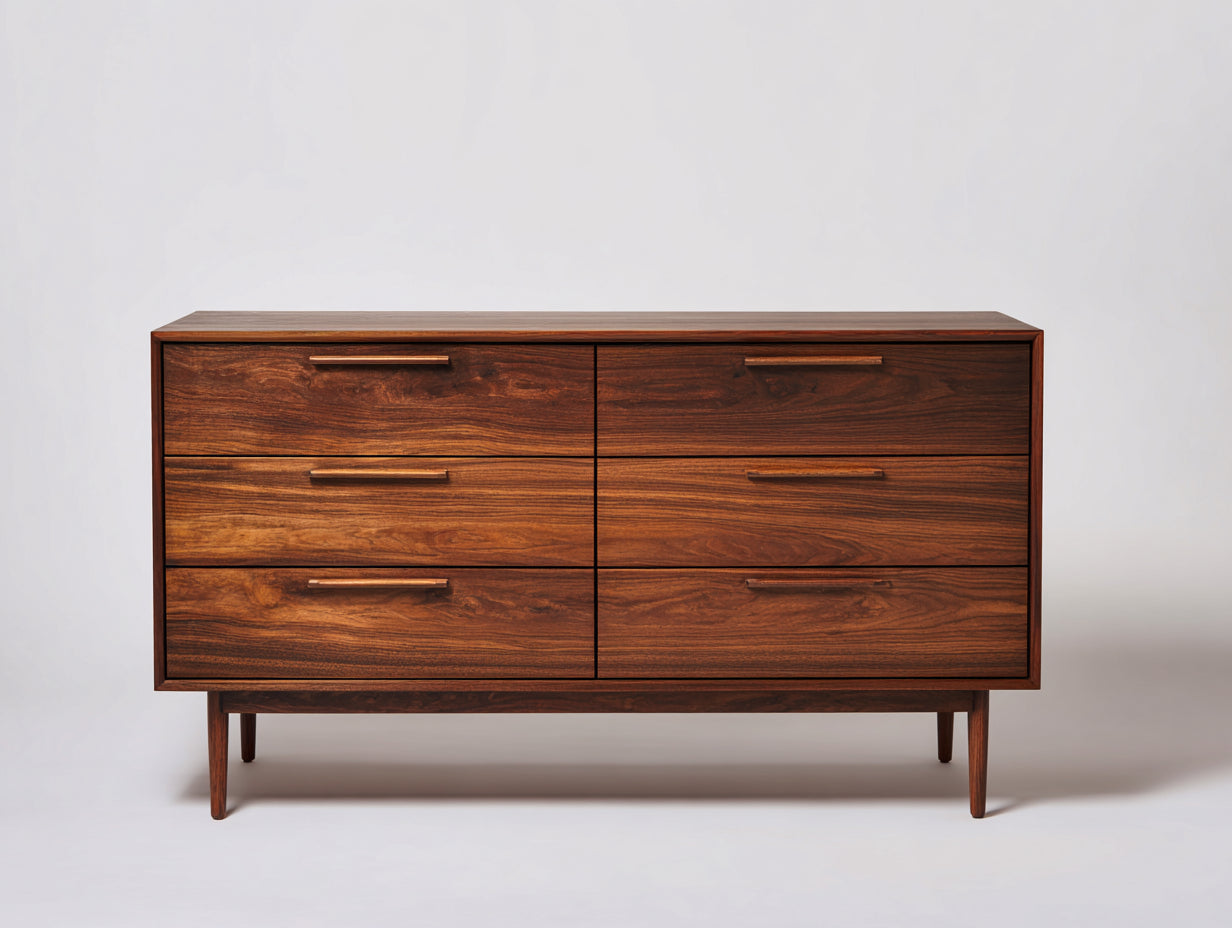 Cassettiera - Legno - 155 x 46 x 88 cm - Marrone noce - Mid-century moderno