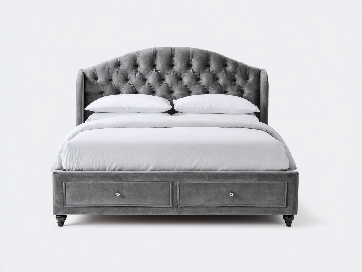 Letto matrimoniale - Velluto - 219x176x131 cm - Grigio antracite - Classico contemporaneo