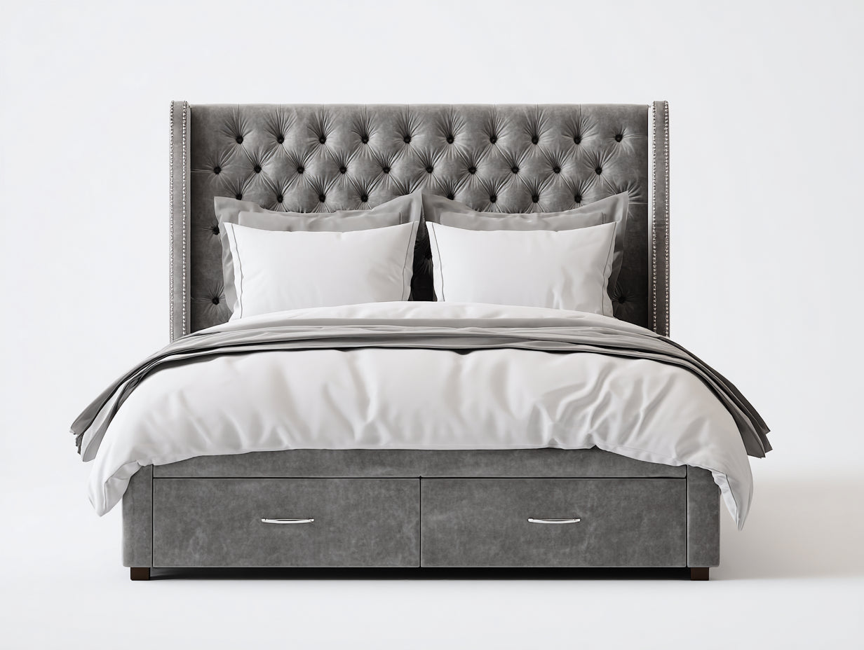 Letto matrimoniale - Velluto - 224x180x148 cm - Grigio - Classico elegante