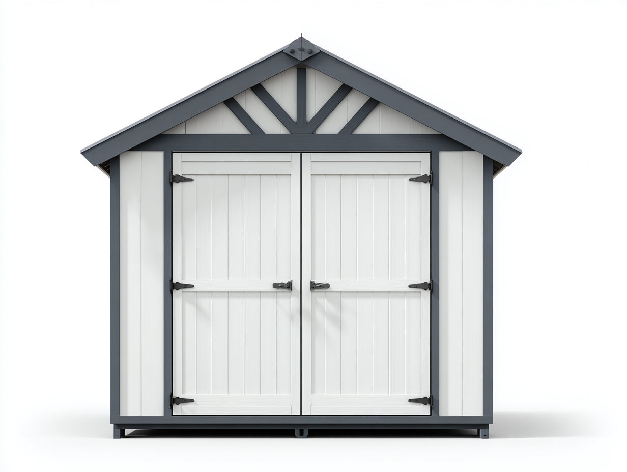 Casetta da giardino-Legno-205x154x221 cm-Bianco-Grigio antracite-Stile rustico con doppia porta e tetto a due falde