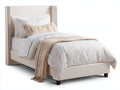 Letto singolo-Tessuto-Legno-Metallo-215x109x139 cm-Crema-Marrone scuro-Bronzo-Stile classico contemporaneo