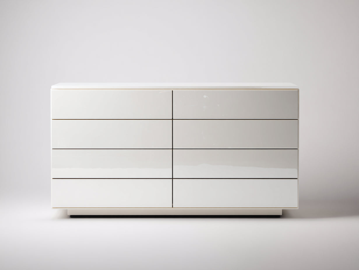 Cassettiera - Legno - 160 x 48 x 82 cm - Bianco lucido - Minimalista moderno