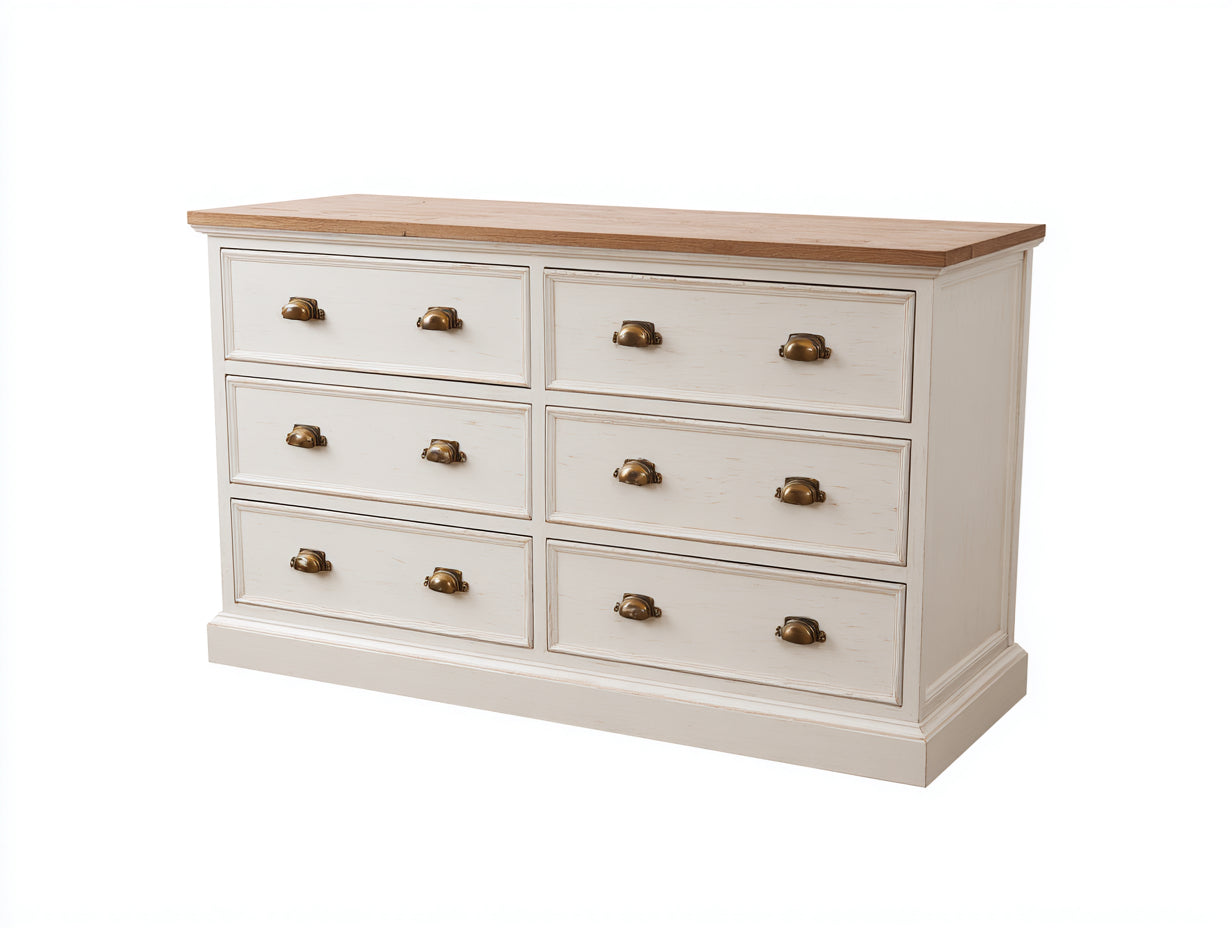 Cassettiera - Legno - 152 x 46 x 86 cm - Bianco crema-Marrone naturale - Country classico