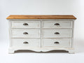Cassettiera - Legno - 150 x 48 x 89 cm - Bianco anticato-Marrone naturale - Shabby chic
