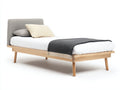Letto singolo-Tessuto-Legno-209x102x101 cm-Grigio chiaro-Rovere naturale-Stile nordico moderno