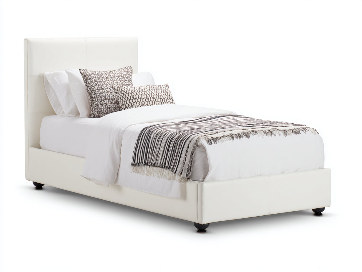 Letto singolo-Similpelle-214x106x116 cm-Bianco-Marrone scuro-Stile moderno